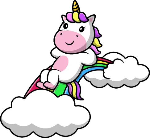 Unicorn Laying On Rainbow Cloud  일러스트레이션