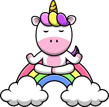 Unicorn Meditating On Rainbow  Illustration