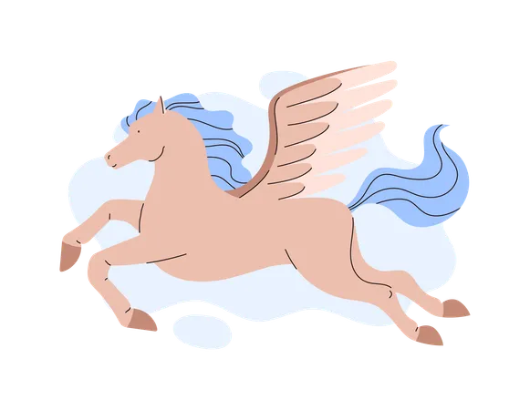 Pegasus Mystery Fantasy Creature With Horse Body And Wings Flat Vector Illustration Isolated On White Background Fantasy Mythological Pegasus Animal Illustration