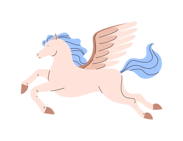 Pegasus Flat Vector Illustration Greek Mythology Horse With Wings Isolated Cartoon Character On White Background Fantasy Characters Mythical Creatures From Medieval Era Illustration
