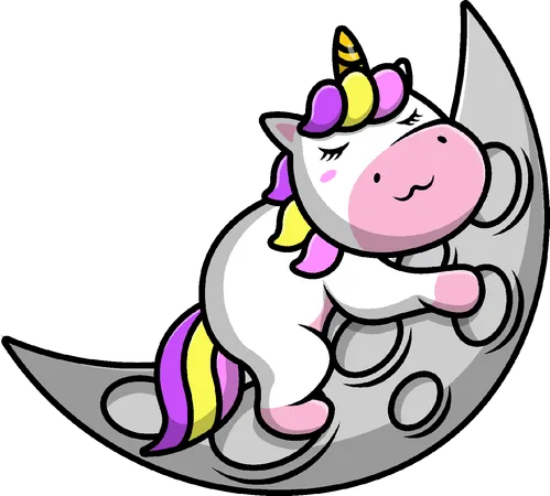 Unicorn Sleeping On Moon  Illustration