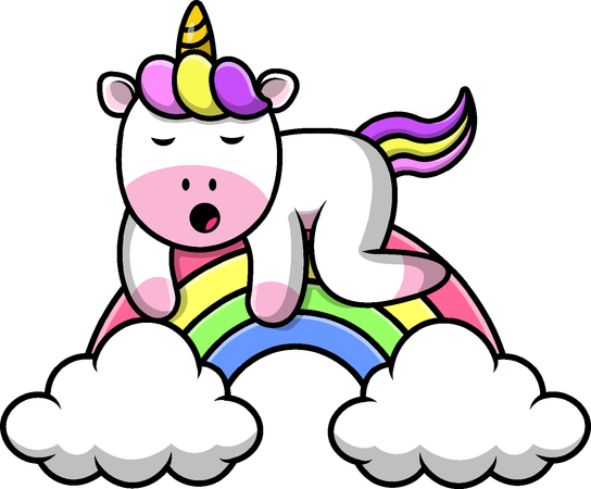 Unicorn Sleeping On Rainbow  Illustration