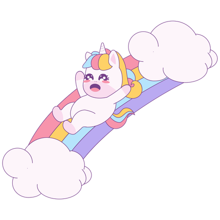 虹の上を滑るユニコーン  イラスト