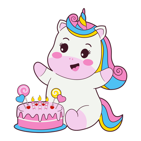 Unicorn With Birthday Cake  Illustration