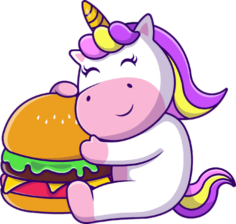 Unicorn With Burger  Illustration