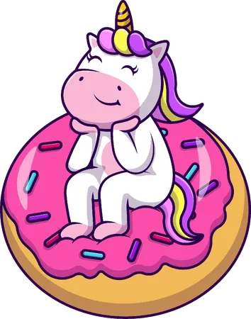 Unicorn With Doughnut  Illustration