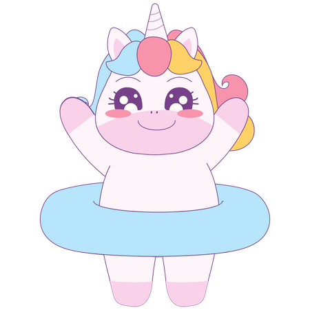 Unicorn with Swim Ring  Illustration