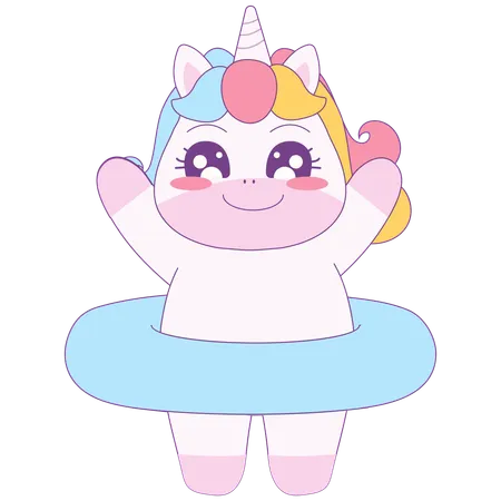Unicorn with Swim Ring  Illustration