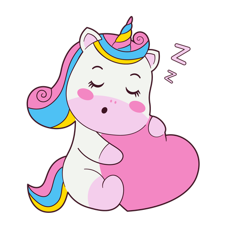 Unicornio durmiendo sosteniendo el corazón  Ilustración