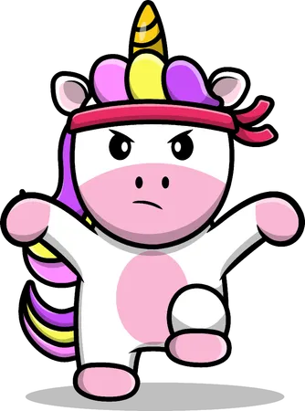 Unicornio está haciendo kungfu.  Ilustración