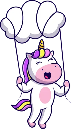 Unicornio flotando con la nube  Ilustración