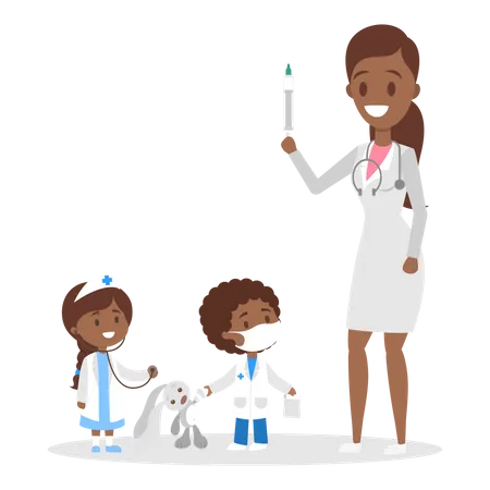 Crianças em uniforme de médico  Ilustração