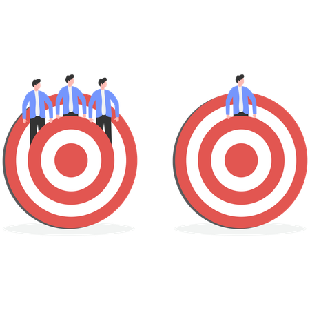 Unique businessman standing in crowd jumping from low height target to higher height target  Illustration