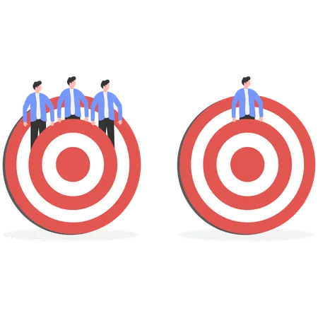 Unique businessman standing in crowd jumping from low height target to higher height target  Illustration