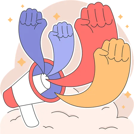 United fists emerge from megaphone  Illustration