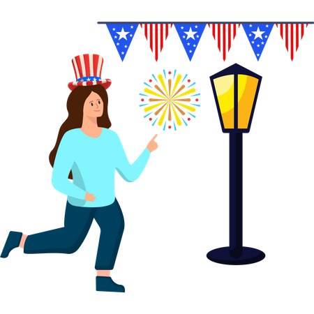 United in Freedom Girl Commemorating Independence Day  Illustration