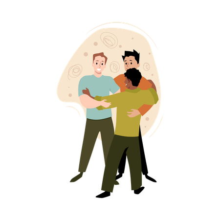 ユナイテッドの男たちが抱き合う  イラスト