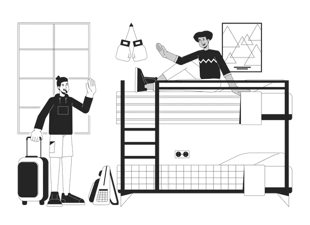 Moving Into Dorm Bw Vector Spot Illustration University Roommates Freshmen 2 D Cartoon Flat Line Monochromatic Characters For Web UI Design Going To College Editable Isolated Outline Hero Image Illustration