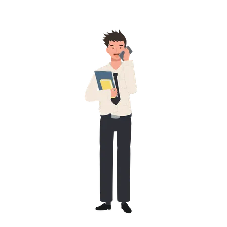 Academic Lifestyle Of Thai College Student Thai University Student In Uniform Holding Books And Talking On The Phone Illustration
