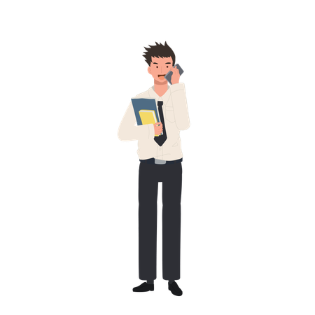 University Student Holding Books and talking on the phone  Illustration