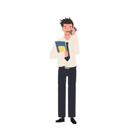 University Student Holding Books and talking on the phone  Illustration