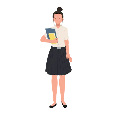 University Student in Uniform Holding Books  Illustration