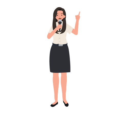 University Student in uniform is Giving a Campus Speech by microphone  Illustration