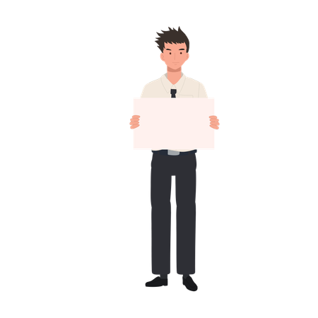 University Student in uniform is Holding Blank Board Sign  Illustration