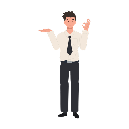 University Student in Uniform Making Positive OK Hand Gesture  Illustration