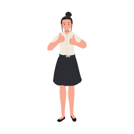 University Student in Uniform Showing Thumbs Up Positive Gesture  イラスト