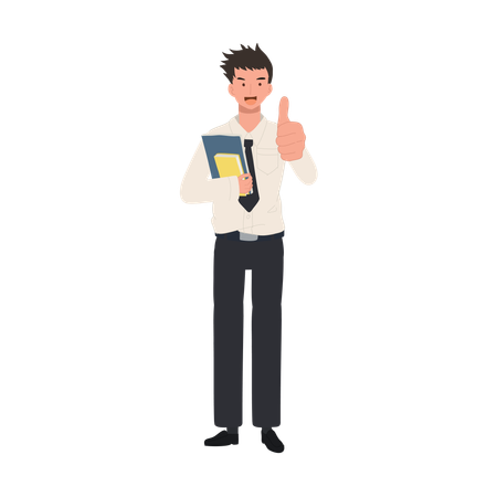 University Student is holding books and Showing Thumbs Up. Positive Gesture  Illustration
