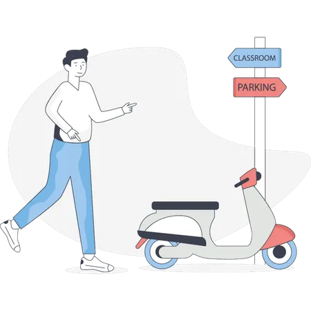 University student pointing parking area  Illustration