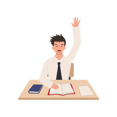 University Student Raises Hand for Question  イラスト