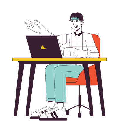 University student sitting at table  Illustration