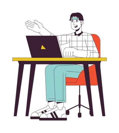 University student sitting at table  Illustration