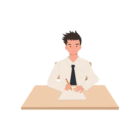 Thai University Student In Uniform Taking Exam Concentrated Asian Education Illustration