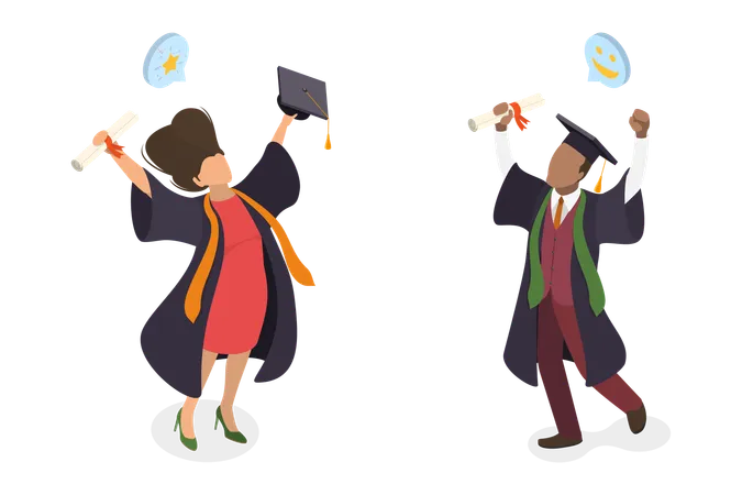 3 D Isometric Flat Vector Illustration Of Graduate People University Students Graduation Illustration