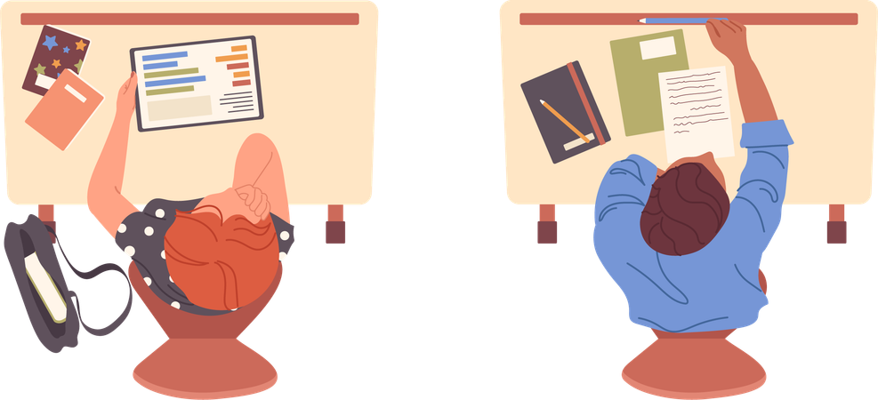 University students studying in classroom  Illustration