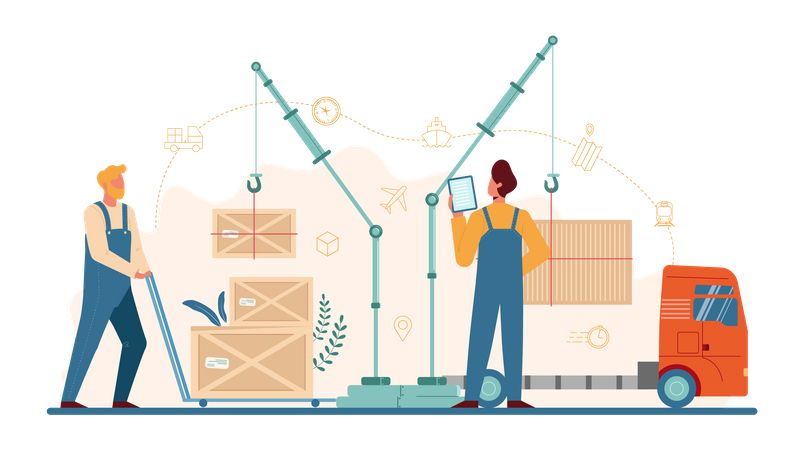 Unloading boxes and container  Illustration