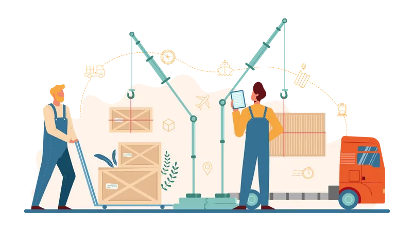 Unloading boxes and container  Illustration