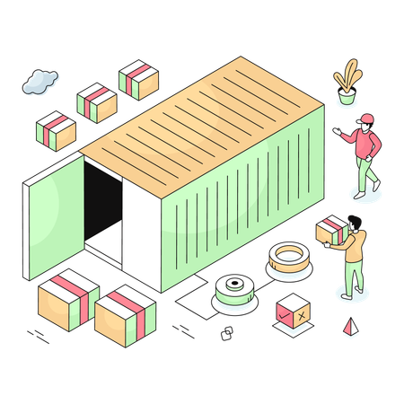 Unloading boxes from container  Illustration