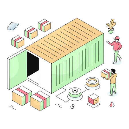 Unloading boxes from container  Illustration