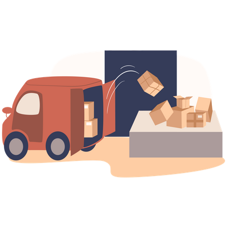 Unloading parcels from truck  Illustration