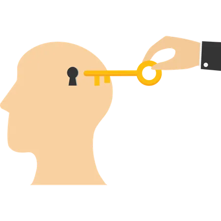 Unlock Business Idea Businessman Hand Holding Secret Key To Unlock Ideas On Human Head Illustration