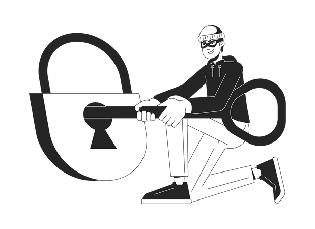 Unlock padlock by key .  Illustration