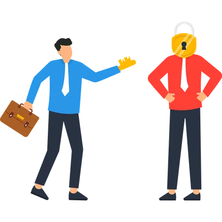Unlocking Potential Businessman Offering Key to Padlock Head  Illustration