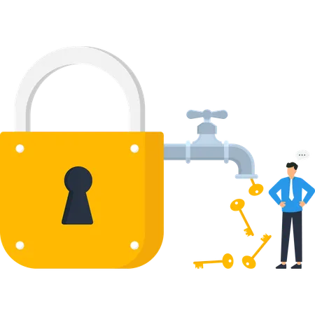 Unlocking Success Business Solutions Keys Flowing from Padlock  Illustration