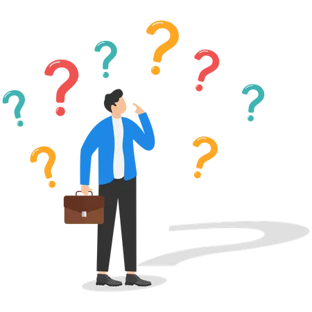 Unsure businessman thinking and doubting with question mark  Illustration