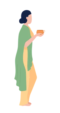 Bedeckt von einer Decke Frau in bequemer Kleidung mit Becher  Illustration