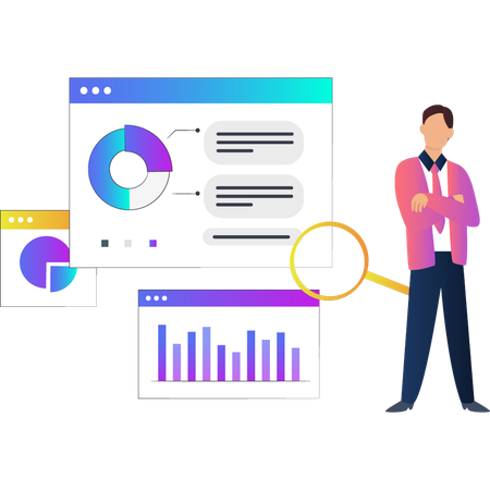 Unternehmen sucht Kreisdiagramm auf Webseite  Illustration